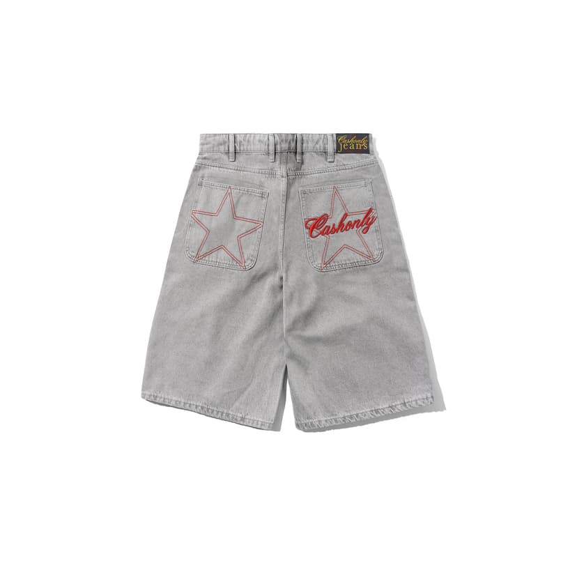 Cash Only Club Denim Shorts - washed grey