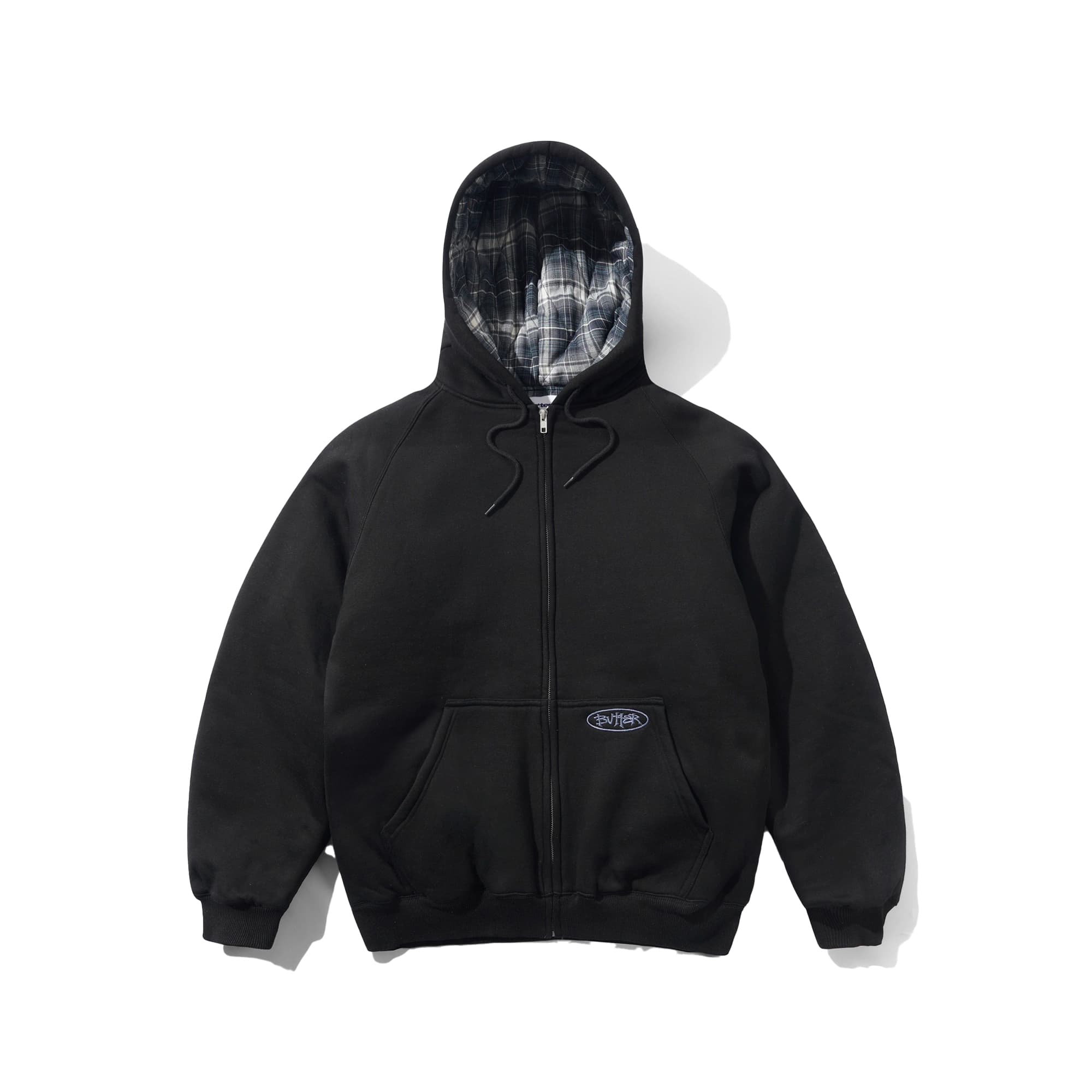Buttergoods Plaid Lined Zip Thru Hood - black