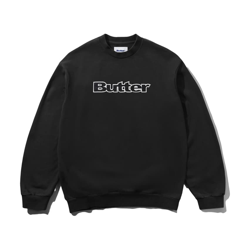 Buttergoods Satin Applique Logo Crewneck - black