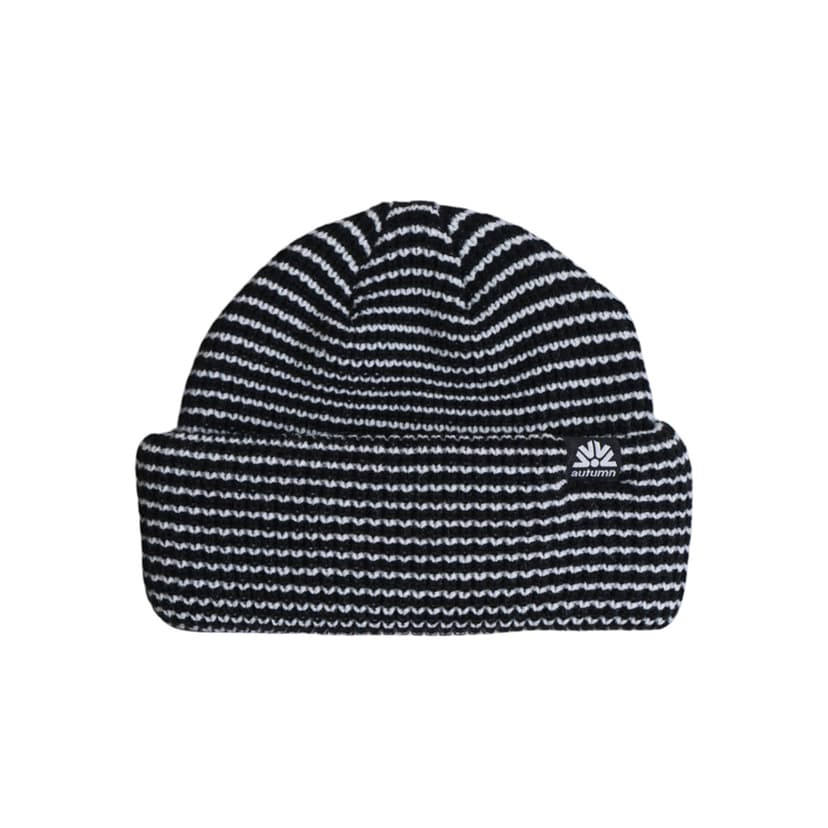 Autumn Stripe Double Roll Beanie - midnight