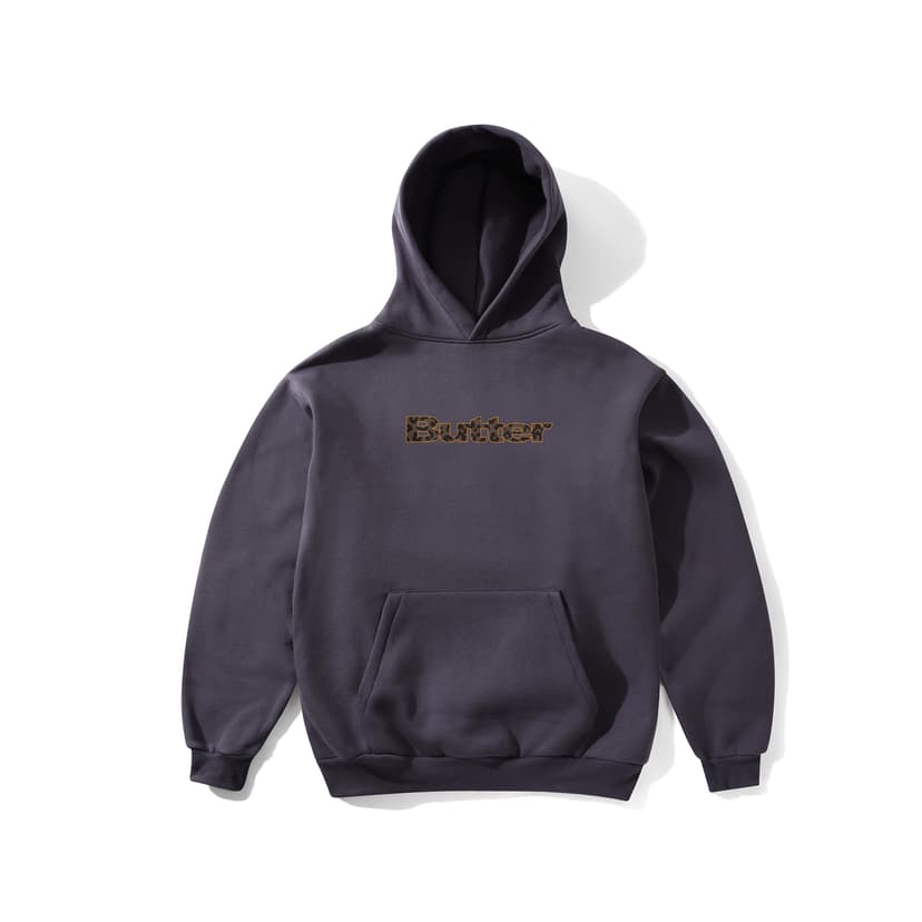 Buttergoods Leopard Print Logo Pullover Hood - lead blue